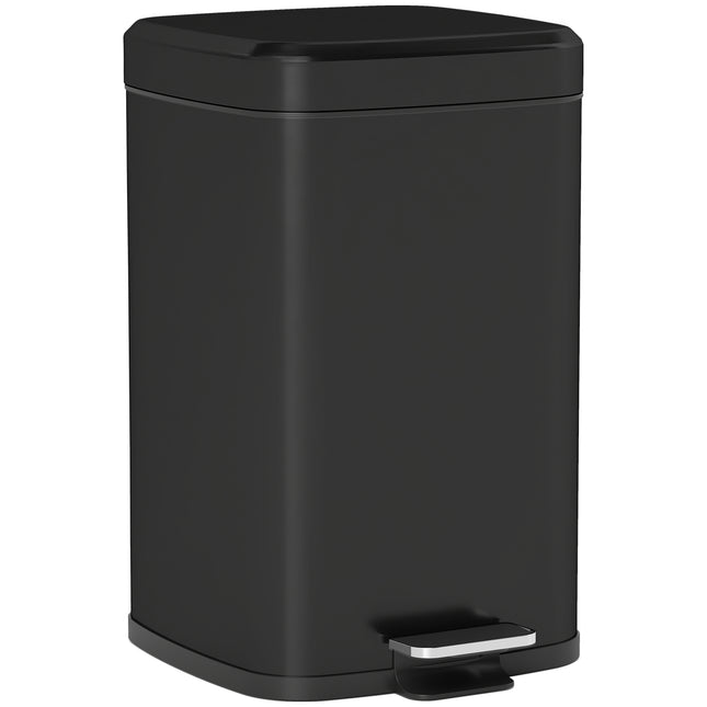 20L Modern Boxy Metal Kitchen Bin with Pedal - Black