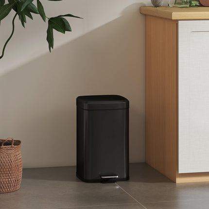 20L Modern Boxy Metal Kitchen Bin with Pedal - Black