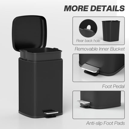 20L Modern Boxy Metal Kitchen Bin with Pedal - Black
