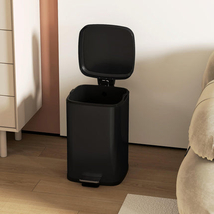 20L Modern Boxy Metal Kitchen Bin with Pedal - Black
