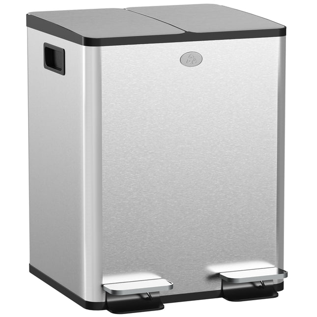 40L Dual Compartment Stainless Steel Kitchen Bin with Deodoriser Holders - Silver Tone