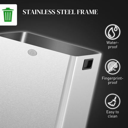 40L Dual Compartment Stainless Steel Kitchen Bin with Deodoriser Holders - Silver Tone