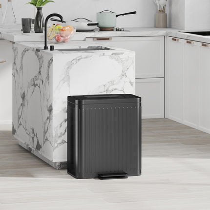 40L Dual Compartment Kitchen Rubbish Bin with Soft-Close Lid - Black