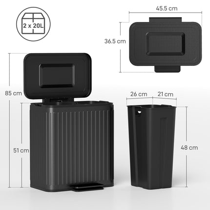 40L Dual Compartment Kitchen Rubbish Bin with Soft-Close Lid - Black