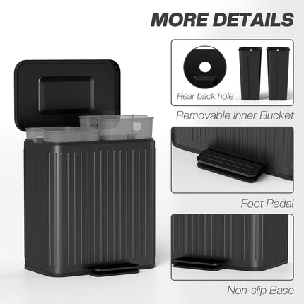 40L Dual Compartment Kitchen Rubbish Bin with Soft-Close Lid - Black