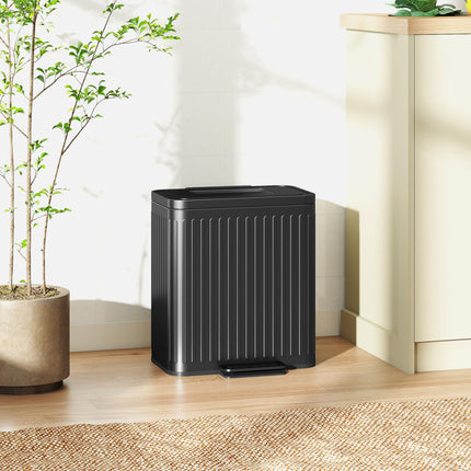 40L Dual Compartment Kitchen Rubbish Bin with Soft-Close Lid - Black