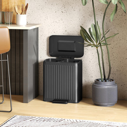 40L Dual Compartment Kitchen Rubbish Bin with Soft-Close Lid - Black