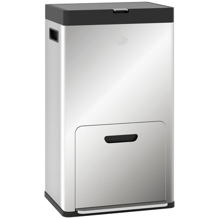56L Triple Compartment Stainless Steel Kitchen Bin with Deodoriser Holders and Wheels - Silver Tone