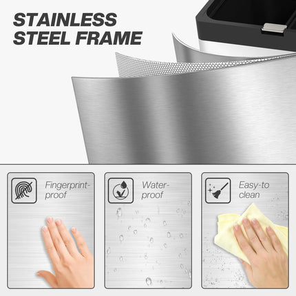 56L Triple Compartment Stainless Steel Kitchen Bin with Deodoriser Holders and Wheels - Silver Tone