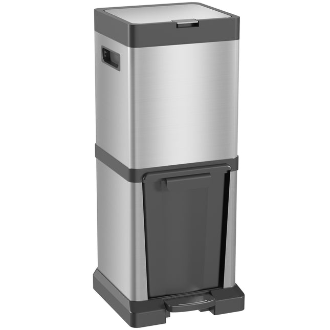 34L Double Compartment Kitchen Bin with Soft-Close Lid - Silver