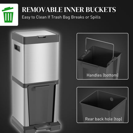 34L Double Compartment Kitchen Bin with Soft-Close Lid - Silver