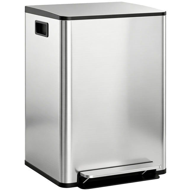 60L Dual Compartment Stainless Steel Bin, with Deodoriser Holders - Silver Tone