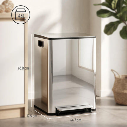 60L Dual Compartment Stainless Steel Bin, with Deodoriser Holders - Silver Tone