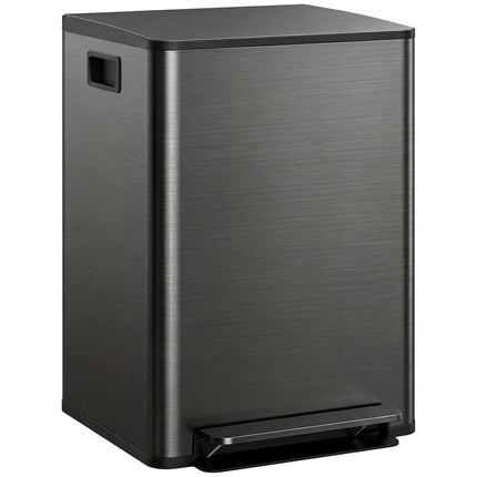 60L Dual Compartment Stainless Steel Kitchen Bin with Deodoriser Holders - Black