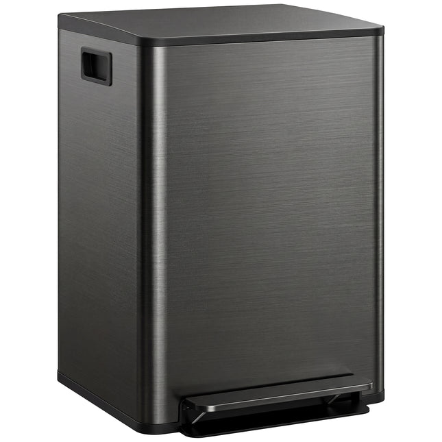 60L Dual Compartment Stainless Steel Kitchen Bin with Deodoriser Holders - Black