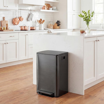 60L Dual Compartment Stainless Steel Kitchen Bin with Deodoriser Holders - Black