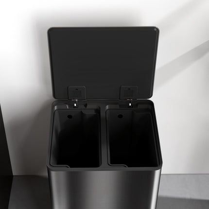 60L Dual Compartment Stainless Steel Kitchen Bin with Deodoriser Holders - Black