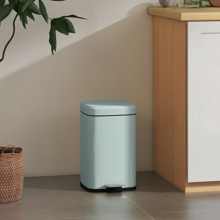 Modern 20L Boxy Metal Kitchen Bin with Pedal - Light Green