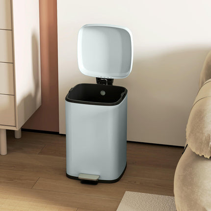 Modern 20L Boxy Metal Kitchen Bin with Pedal - Light Green