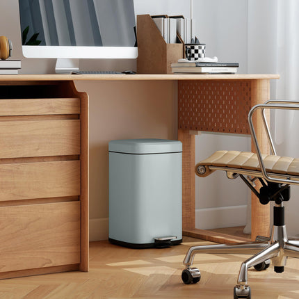 Modern 20L Boxy Metal Kitchen Bin with Pedal - Light Green