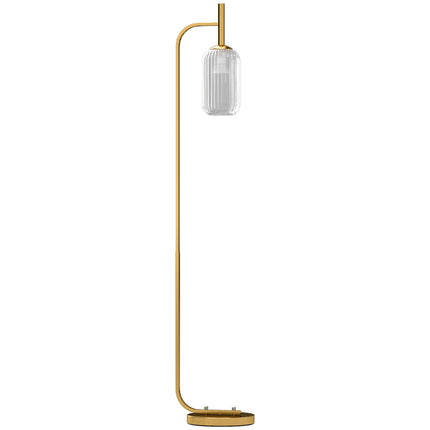 Modern Floor Lamp with Glass Lampshade and Foot Switch for Living Room & Bedroom - Gold Tone