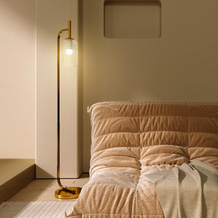 Modern Floor Lamp with Glass Lampshade and Foot Switch for Living Room & Bedroom - Gold Tone