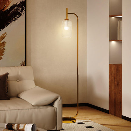 Modern Floor Lamp with Glass Lampshade and Foot Switch for Living Room & Bedroom - Gold Tone
