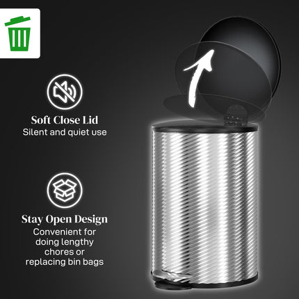 20L Stainless Steel Compact Kitchen Bin with Pedal - Silver