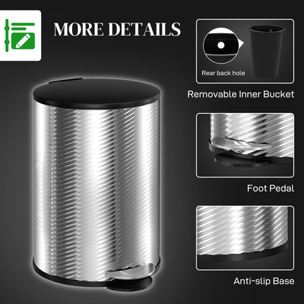 20L Stainless Steel Compact Kitchen Bin with Pedal - Silver