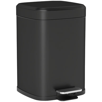 12L Modern Boxy Metal Kitchen Bin with Soft-Close Lid - Black
