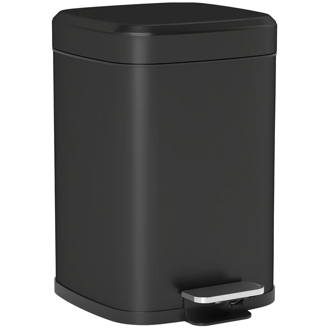 12L Modern Boxy Metal Kitchen Bin with Soft-Close Lid - Black