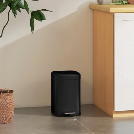 12L Modern Boxy Metal Kitchen Bin with Soft-Close Lid - Black