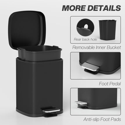 12L Modern Boxy Metal Kitchen Bin with Soft-Close Lid - Black