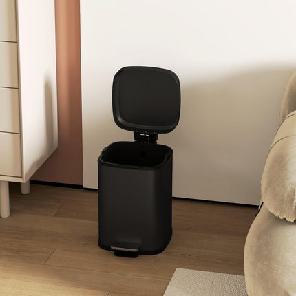12L Modern Boxy Metal Kitchen Bin with Soft-Close Lid - Black