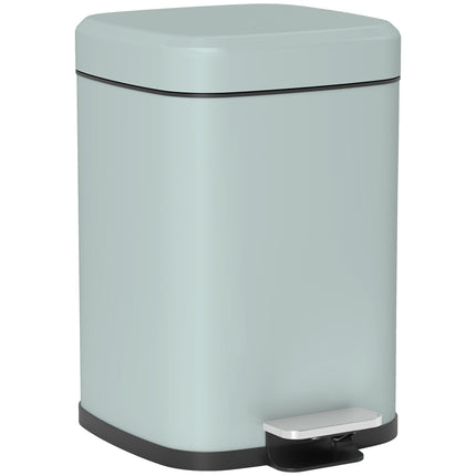 12L Modern Boxy Metal Kitchen Bin with Pedal and Soft-Close Lid - Light Green