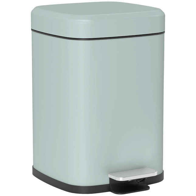 12L Modern Boxy Metal Kitchen Bin with Pedal and Soft-Close Lid - Light Green