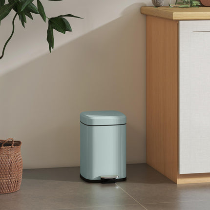 12L Modern Boxy Metal Kitchen Bin with Pedal and Soft-Close Lid - Light Green