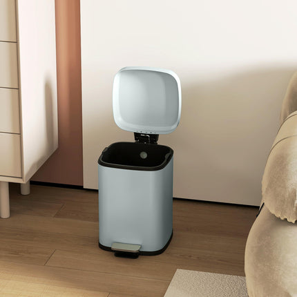 12L Modern Boxy Metal Kitchen Bin with Pedal and Soft-Close Lid - Light Green