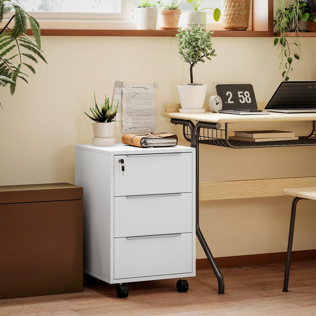 Three-Drawer Locking Filing Cabinet - White