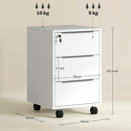 Three-Drawer Locking Filing Cabinet - White