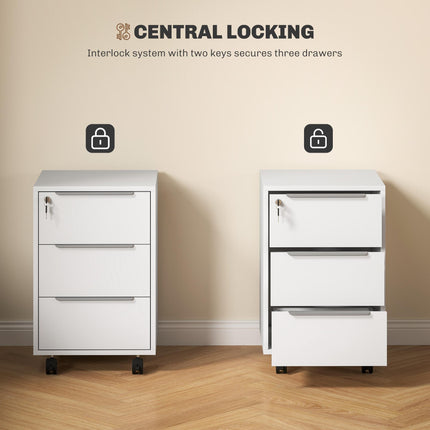 Three-Drawer Locking Filing Cabinet - White