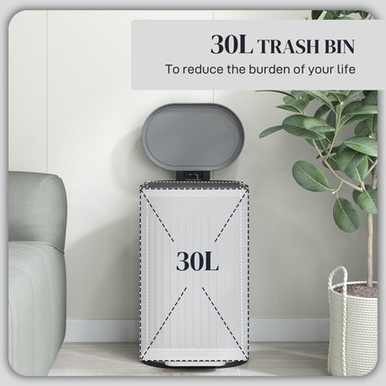 30 Litre Metal Pedal Bin with Soft-Close Lid and Removable Inner Bucket - Grey