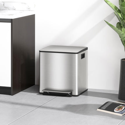 30L Dual Compartment Stainless Steel Bin, with Deodoriser Holders - Silver Tone