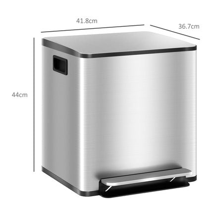 30L Dual Compartment Stainless Steel Bin, with Deodoriser Holders - Silver Tone