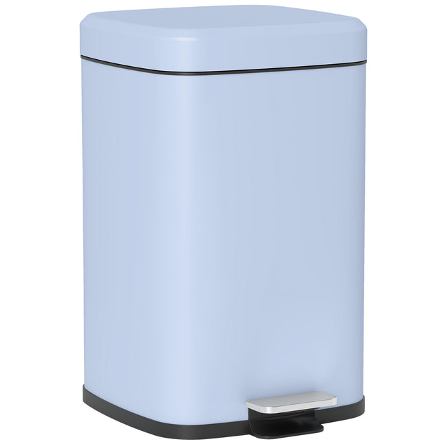 20L Modern Boxy Metal Kitchen Bin with Foot Pedal and Soft-Close Lid - Light Blue