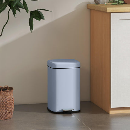 20L Modern Boxy Metal Kitchen Bin with Foot Pedal and Soft-Close Lid - Light Blue