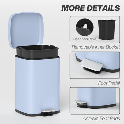 20L Modern Boxy Metal Kitchen Bin with Foot Pedal and Soft-Close Lid - Light Blue