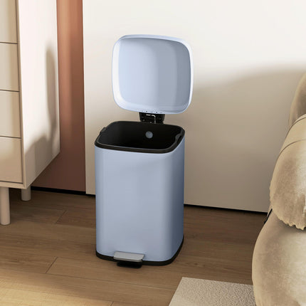 20L Modern Boxy Metal Kitchen Bin with Foot Pedal and Soft-Close Lid - Light Blue