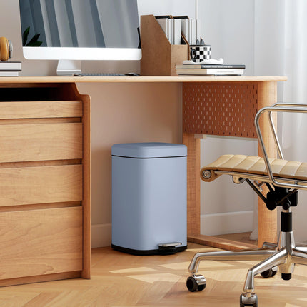 20L Modern Boxy Metal Kitchen Bin with Foot Pedal and Soft-Close Lid - Light Blue