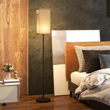 Modern Linen Shade Floor Lamp with Foot Switch Tall Standing Lamp for Living Room Bedroom - Black